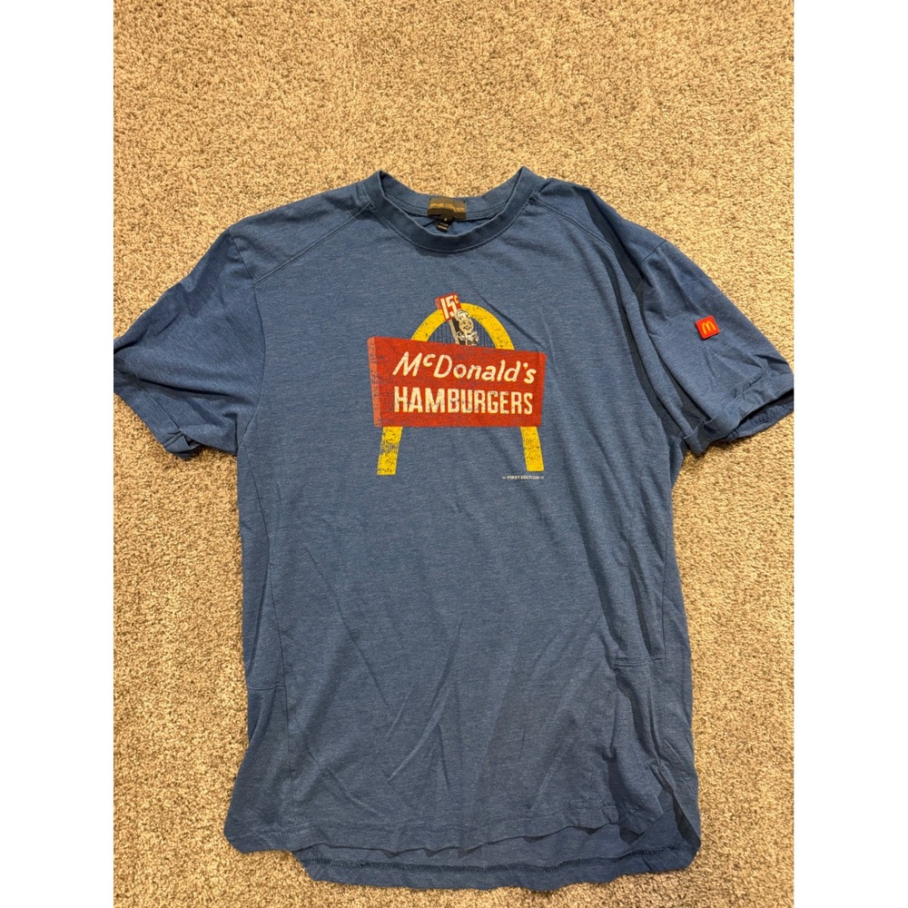 McDonalds Hamburgers Graphic T-Shirt Mens M Blue "First Edition" "15c" Logo